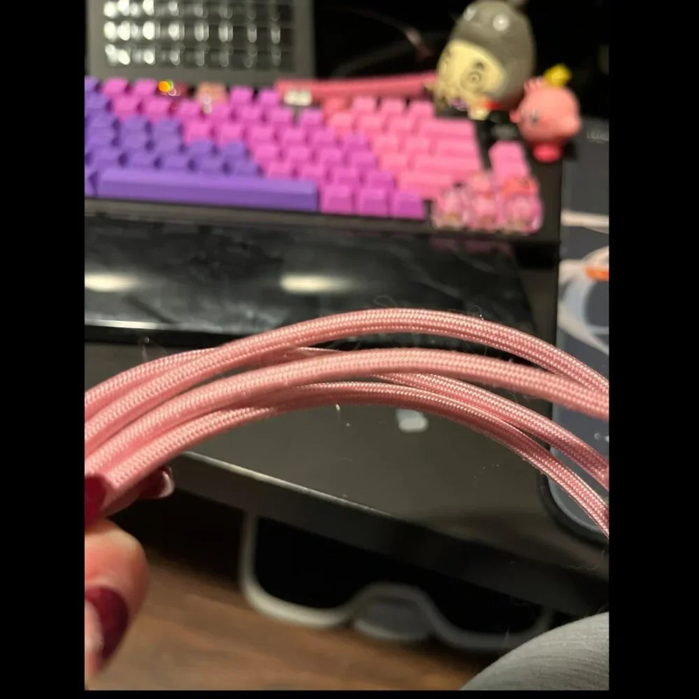 Custom Single Sleeve Coiled USB Cable for Mechanical Keyboard in Pink